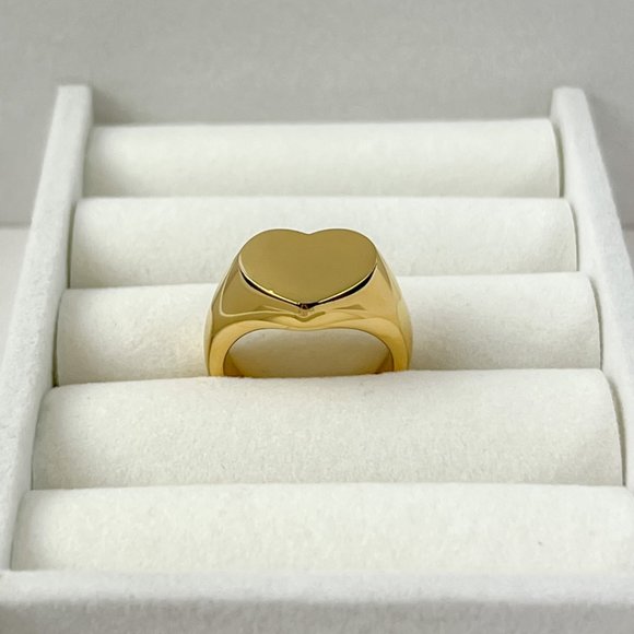 Gold Plated Chunky Heart Ring Statement Ring For Women Size 7 - Picture 9 of 11